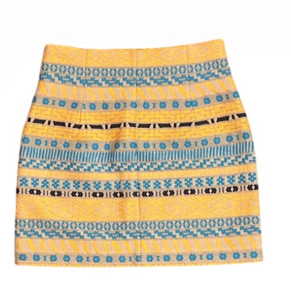 Zara Yellow Blue Gray Black Aztec Boho Patterned Mini Skirt - Size S - Picture 4 of 8